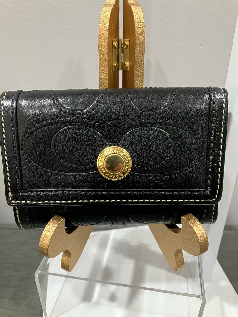 Coach Hampton Stitched Embossed Leather Compact Wallet